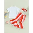 thumbnail image 4 of Coduop Toddler Girls Summer Outfit Set Short Sleeve Tops + Striped Long Pants + Headband 3Pcs Set, 4 of 9