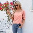 thumbnail image 5 of Square Neck Tops for Women Casual Puffed Elastic Short Sleeve Loose Fit Blouses Solid Color Comfy Basic Trendy T Shirts Tshirts, 5 of 5