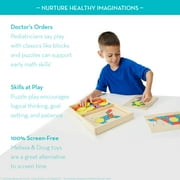 Melissa & Doug Pattern Blocks and Boards - Classic Toy With 120 Solid Wood Shapes and 5 Double-Sided Panels, Multi-Colored Animals Puzzle