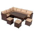 thumbnail image 4 of Eight-Piece Set Outdoor Rattan Dining Table And Chair Brown Wood Grain Rattan Khaki Cushion Plastic Wood Surface (4 Boxes In Total), 4 of 24
