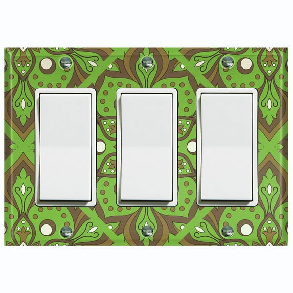 Metal Light Switch Plate Cover Green Brown Mandala Flower Tile Pattern MDL040