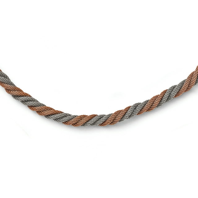 Stainless Steel Polished Rose IP-plated Twisted Mesh Necklace 17.5 Inch