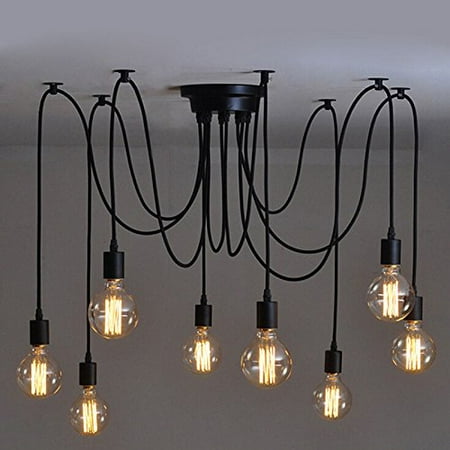 Vintage Industrial Hanging Chandelier Lighting Edison Light Bulb Lamp E27 Spider Ceiling Pendant Bulbs 8 Heads for Dining Room Coffee Shop Theme Restaurant Hall (light bulb is not