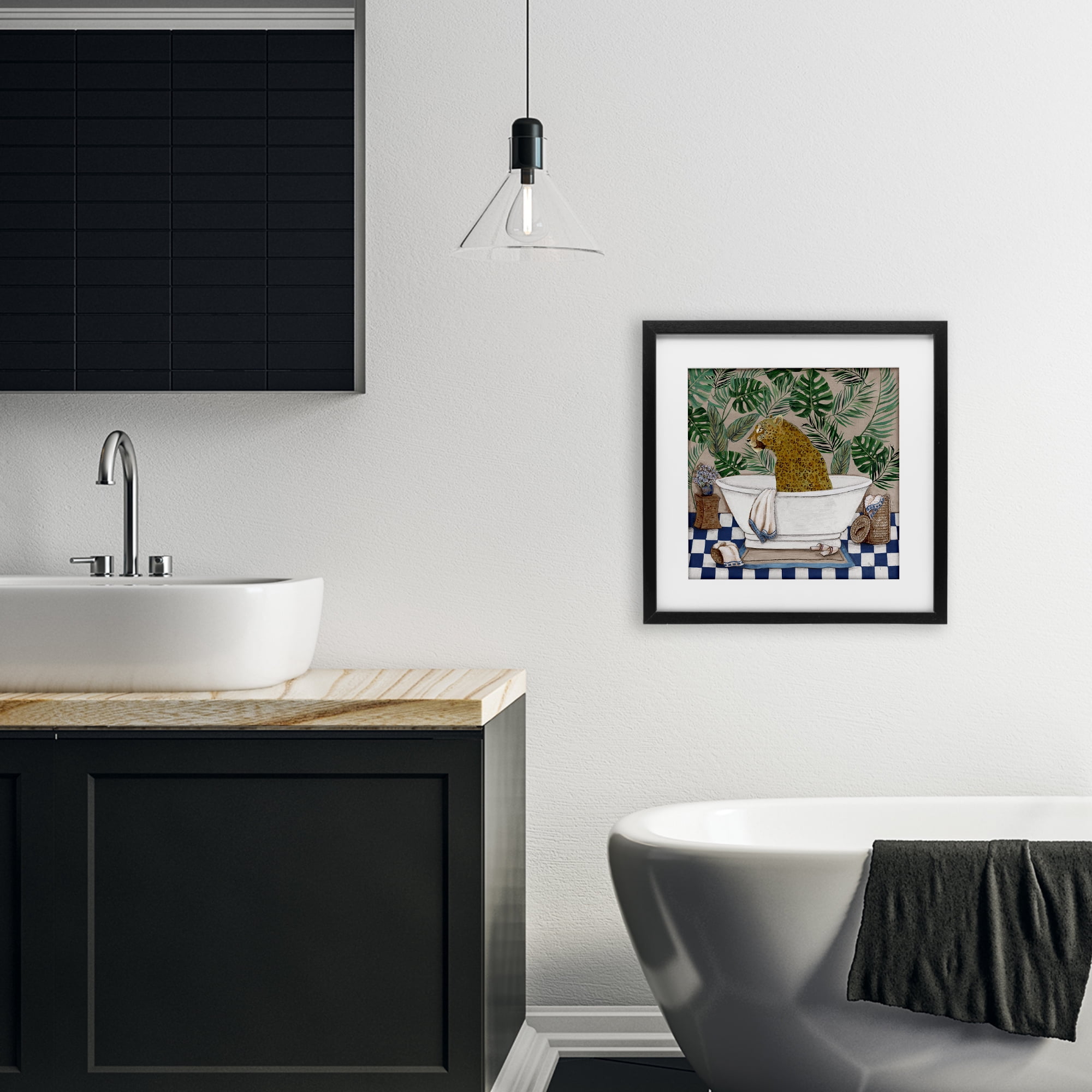 Stupell Industries Leopard in Tropical Bathtub Black Framed Print Under Glass, design by Janet Tava