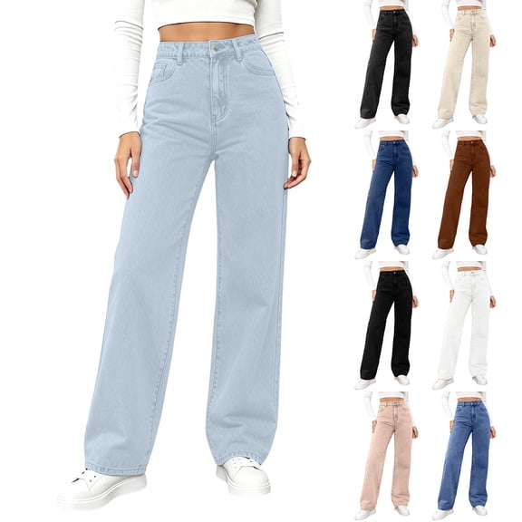 YTCAMLO Stretch Cotton Jeans for Women Plus Size 70s Retro High Waisted Denim Pants with Pockets Button Front Baggy Boyfriend Trousers