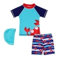 thumbnail image 1 of Bullpiano Toddler Boys Rashguard Two Pieces Swimsuit Set Swimwear Short Sleeve Cute Cartoon Crab Bathing Suit Rash Guards with Swim Cap 2-13Y, 1 of 5