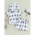 thumbnail image 2 of Coduop Toddler Boys Summer Lightning Symbol Short Sleeve Hooded T-shirt and Shorts Outfit Set, 2 of 8
