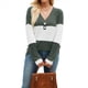 thumbnail image 1 of Camiseta Holgada con Botones y Cuello en V de Larga para Mujer, Otoño e Invierno 2025, con Contraste de Color Verde XL, 1 of 10
