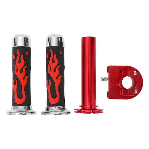 Unique Bargains 7/8" 22mm 15/16" 24mm Motorcycle Hand Grips Cover Kit Aluminum Alloy Rubber Handlebar Grips Red 1 Set Flame Pattern
