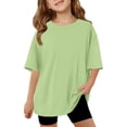 thumbnail image 2 of Girls Oversized T Shirts Kids Solid Crew Neck Short Sleeve Casual Loose Tops, 2 of 4