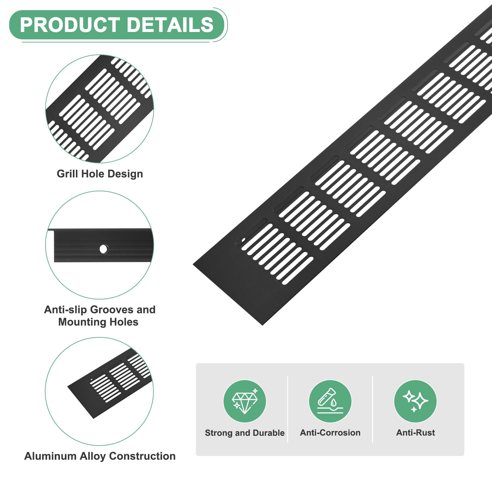 Uxcell 2-Pack Aluminum Alloy Door Air Vent Cover, 16x3"/400x80mm Ventilation Grille with Screws for Cabinet [Black]