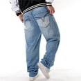 thumbnail image 6 of LUOBANIU Men's Loose Fit Baggy Hip Hop Cotton Denim Work Pants Straight Leg Jeans (76 Blue, 30), 6 of 6