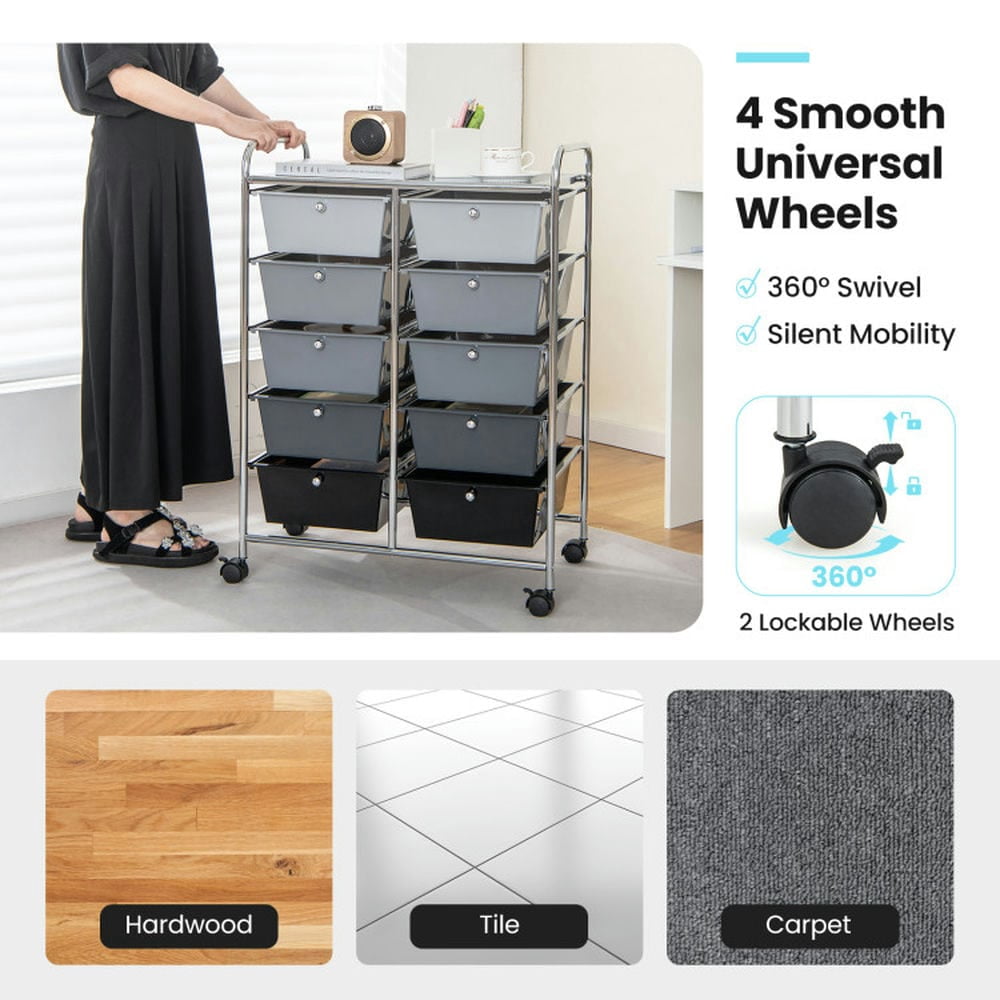 Spaco 10-Drawer Rolling Storage Cart-Gray, Craft Organizers and Storage, Multipurpose Organizer Cart for Home, Office, School