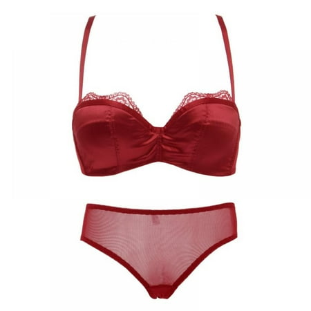 

Ladies Lace Stitching Glossy Half Cup Breathable Bra + Underwear Set