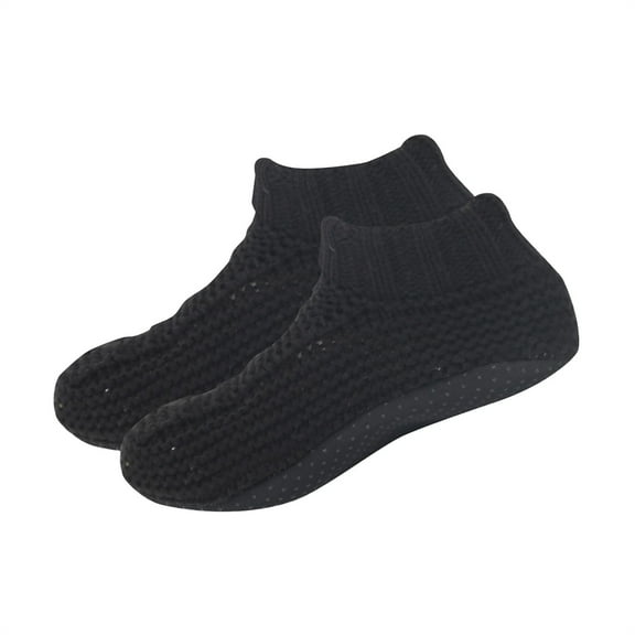 Voncos Women's Knitted House Shoes, Non-slip Warm Stretchy Sock Shoes, Black, One Size Fits Most