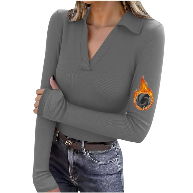 Ounisa Womens Long Sleeve Stretch Crewneck Ribbed T-Shirt Fitted Casual Basic Tops