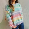 thumbnail image 4 of SCSAlgin Womens Rainbow Striped Sweater Crewneck Long Lantern Sleeve Cable Knit Pullover Jumper Tops, 4 of 7