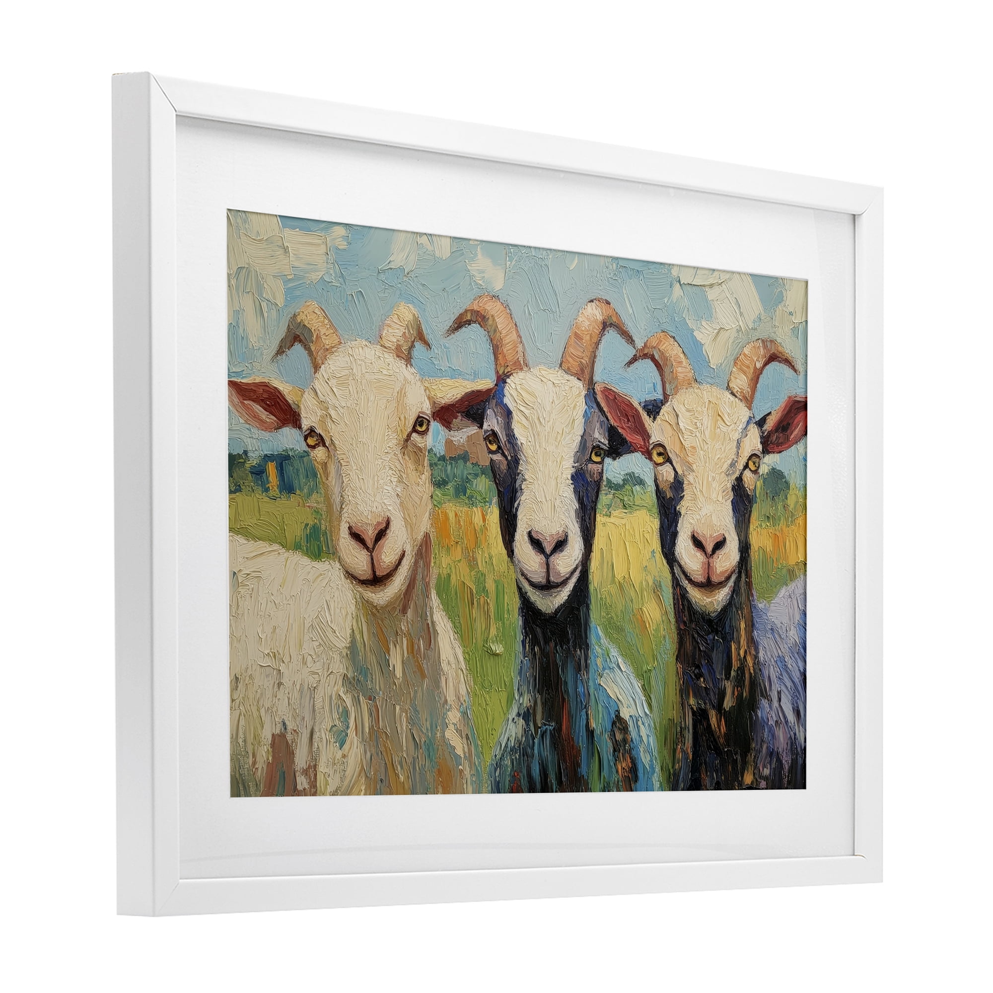 Stupell Industries Billy Goats in Bright Pasture White Framed Print Under Glass, design by Petal Prints Design
