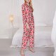 thumbnail image 3 of Balery Cartoon Strawberry Conjunto de Pijama con Estampado para Mujer, Conjunto de Dos Piezas con Manga Larga, Ropa de Dormir Suave con Bolsillos, Pijamas Cómodos-Large, 3 of 7