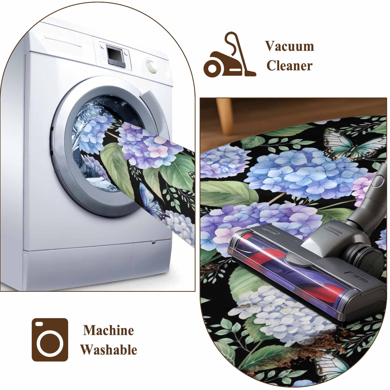 Purple Hydrangea Area Rugs 5'x7', Washable Small Throw Rugs for Laundry Room Playroom, Spring Floral Elegant Pastoral Flowers Indoor Outdoor Rug Non-Slip Low Pile Carpet Runner Reversible Floor Mats