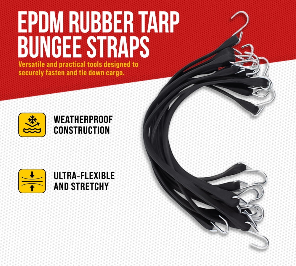 50 Pack 9" EPDM Rubber Tarp Bungee Straps with Crimped S Hooks Tie Down Cords Heavy Duty, Ideal for Securing Tarps, Canvases, Cargo