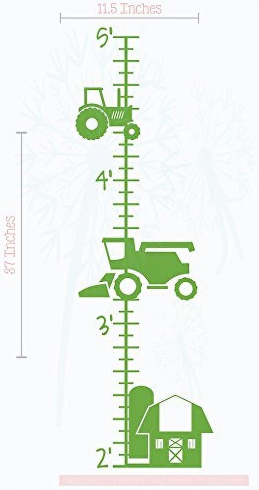 Farm Tractor Growth Chart Vinyl Boy Bedroom Art Décor Wall Stickers, Lime Green
