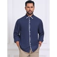 thumbnail image 4 of DARING DIVA Men's Contrast Trim Long Sleeve Button Down Formal Shirts XL Dark Blue, 4 of 7