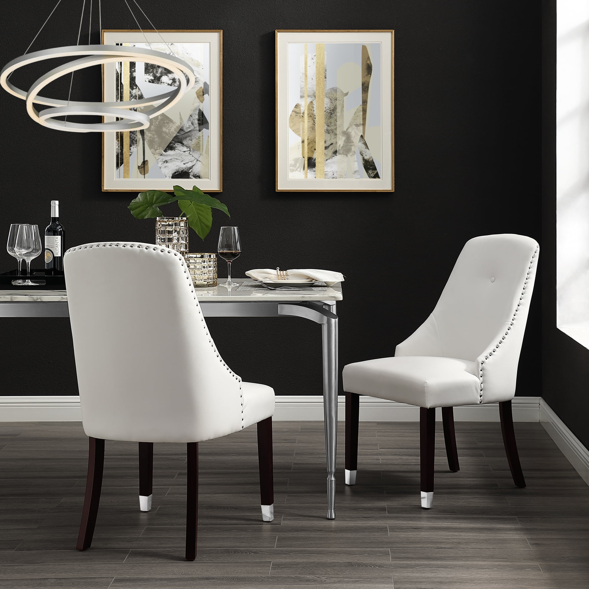 Inspired Home Trinity Leather Pu Dining Chair Set Of 2 Chrome Tip Leg Single Tuft Nailhead Trim Finish White Silver Walmart Com Walmart Com