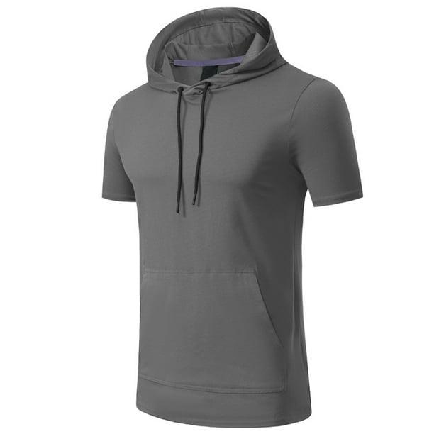 Camiseta ligera con capucha para running y fitness para hombre - Manga corta, secado rápido, deportiva/ocio, tallas S-XXXL