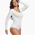 thumbnail image 4 of JIUKE Bodysuits for Women Long Sleeve Scoop Neck Jumpsuits Stretchy Slim Fitted Basic Shirts Top, 4 of 8
