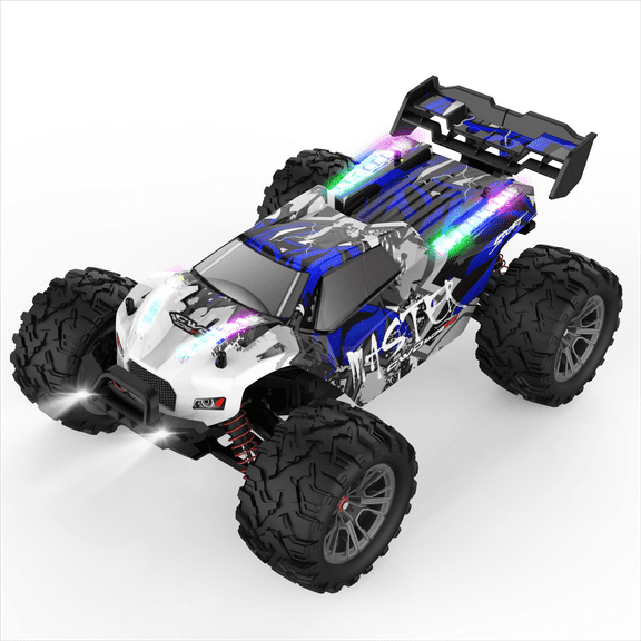 TESOBI 1:16 Scale Remote Control Car with Dazzling LED Lights, 4WD High/Low Speed, 2.4 GHz Remote Control, 4X4 Waterproof Off-Road Truck with Two Rechargeable Batteries