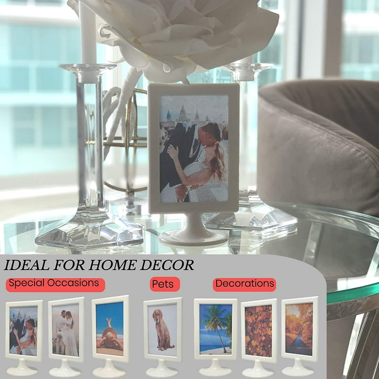 Double Sided Standing Picture Frames - (Cream, 10 count) 4x6 Inch Pedestal  Photo Frame with Inserts and Base - 2 Sided Frame for Vertical Display 