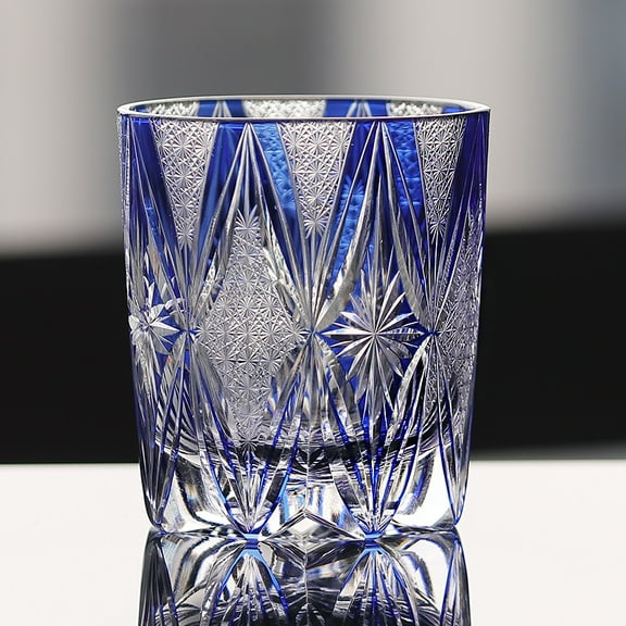 Morden Japanese Edo Kiriko Crystal Whiskey Glass Colored Rock Tumbler Hand Cut Drinkingware Gift Packing 1pc Clear Blue