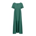 thumbnail image 6 of Plus Size Summer Dresses, Fashion Women's Casual Short Sleeve Solid V-Neck Ladies Dress Long Dress(Green,L), 6 of 7