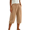 thumbnail image 2 of Linen Capri Pants for Women Wide Leg Summer Capris with Pockets, S, 2 of 6