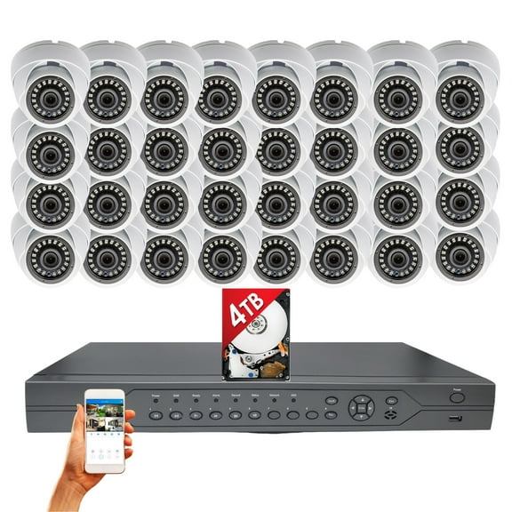 Evertech 32 Channel 4TB 1080p HD Indoor Outdoor Dome Surveillance Camera System Continuous Recording, Playback, Remote Monitoring