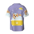 thumbnail image 2 of Vsdgher Corgi Washing in Bathtub Print Men's Wrinkle Free Untucked Cuban Shirt Business Casual Button Down Shirts Short Sleeve Shirt, 2 of 7