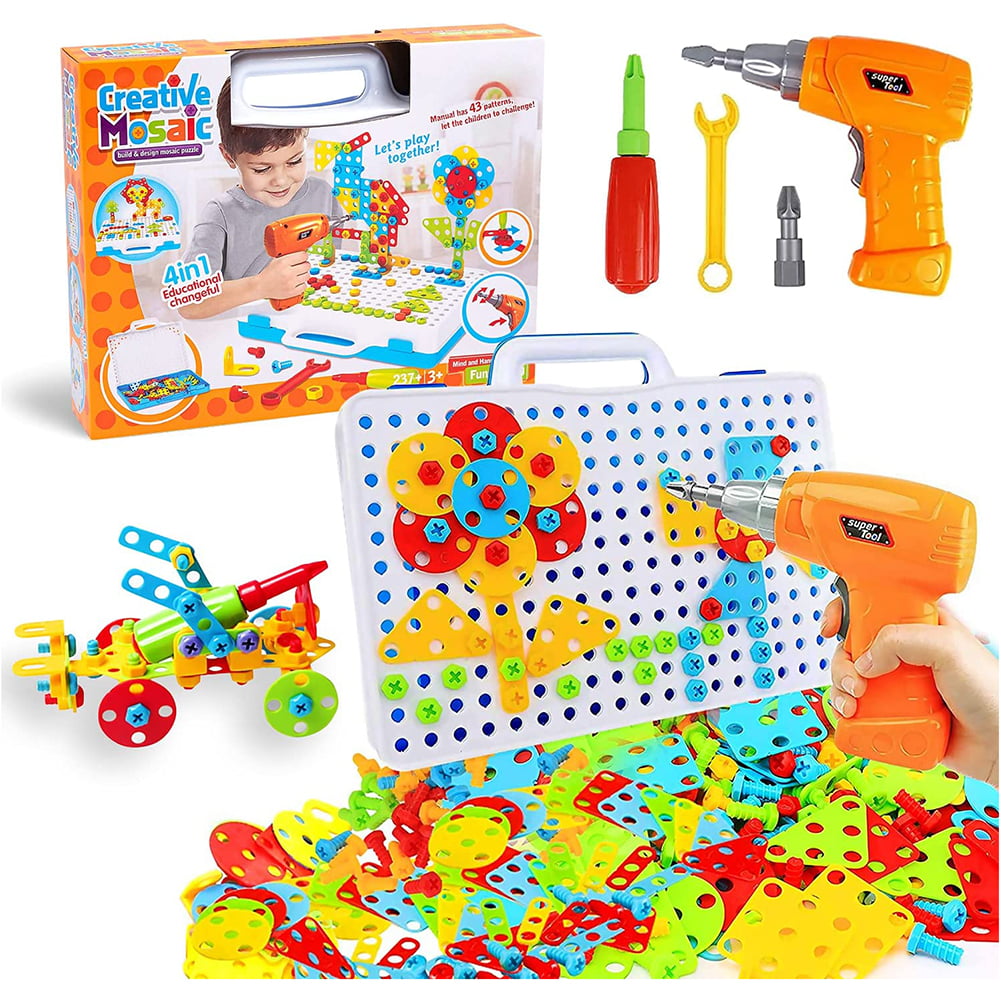 Canddidliike 227 Pieces Creative Drill Puzzle Set for Kids, Toy Drill and Screwdriver Puzzle Kit - Multicolor
