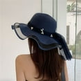 thumbnail image 2 of IDALL Straw Hat Visor Hats for Women Summer Hats For Women Mesh Wave Pearl Ribbon Hat Little Girl Sun Cap Ladies Hats Beach Hat Hats for Women Navy M, 2 of 6