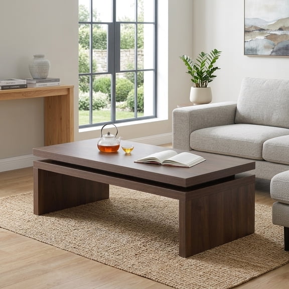 Natural Wood Coffee Table with U-Shaped Frame - Mid-Century Modern Farmhouse Style