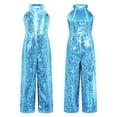 thumbnail image 4 of iiniim Kids Girls Halter Shiny Sequins Jazz Latin Dance Jumpsuit Sleeveless Romper Long Pants Sky Blue 6, 4 of 7
