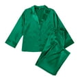 thumbnail image 4 of Silk Pajama Set for Women 2 PC Valentine Pajamas Long Sleeve Button Down Sleep & Lounge Green Pajamas for Women Set, 4 of 4