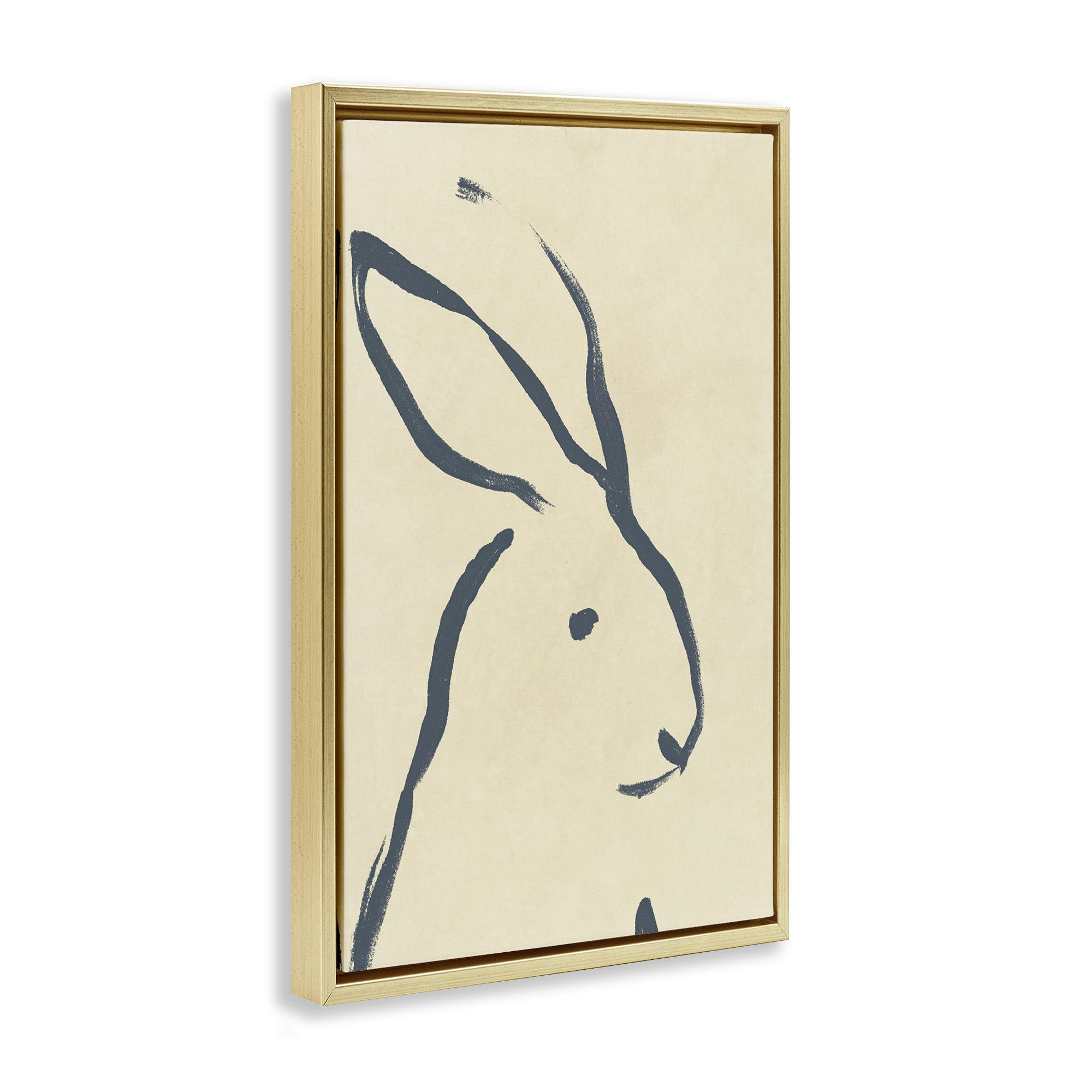 Stupell Industries Minimal Rabbit Doodle Animals & Insects Drawing Gold Floater Framed Canvas Art Print Wall Art, 21 x 31
