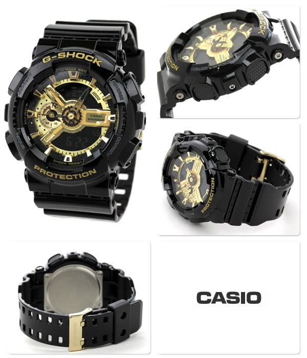 black g shock with gold inside