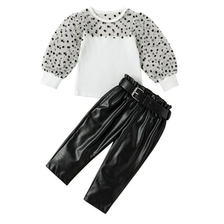 

Qufokar 3 Month Old Girl Clothes A World Without Clothes Toddler Kids Baby Girls Tulle Long Puff Sleeve Ribbed T Shirt Tops Pu Leather Pants With Belt Outfits Clothes Set