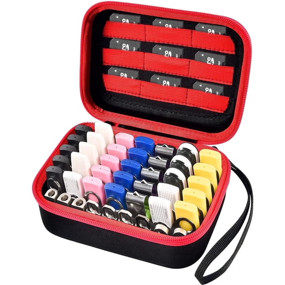 USB Flash Drive Case, Thumb Drive, Memory Card SD SDXC SDHC Card Holder Organizer, Electronic Accessories Storage Bag Red (Box Only)