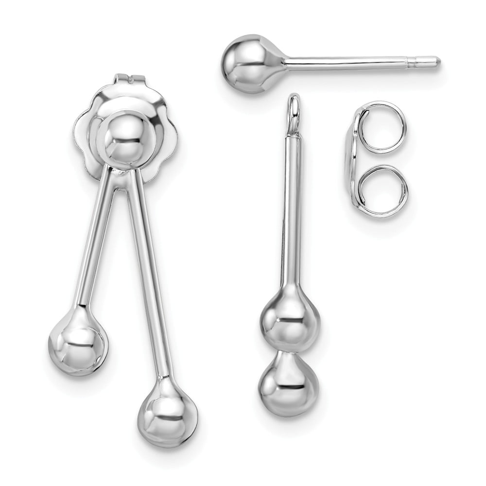 Sterling Silver Rhodium-Plated Dangle Ball Jacket With Ball Post Stud Earrings 