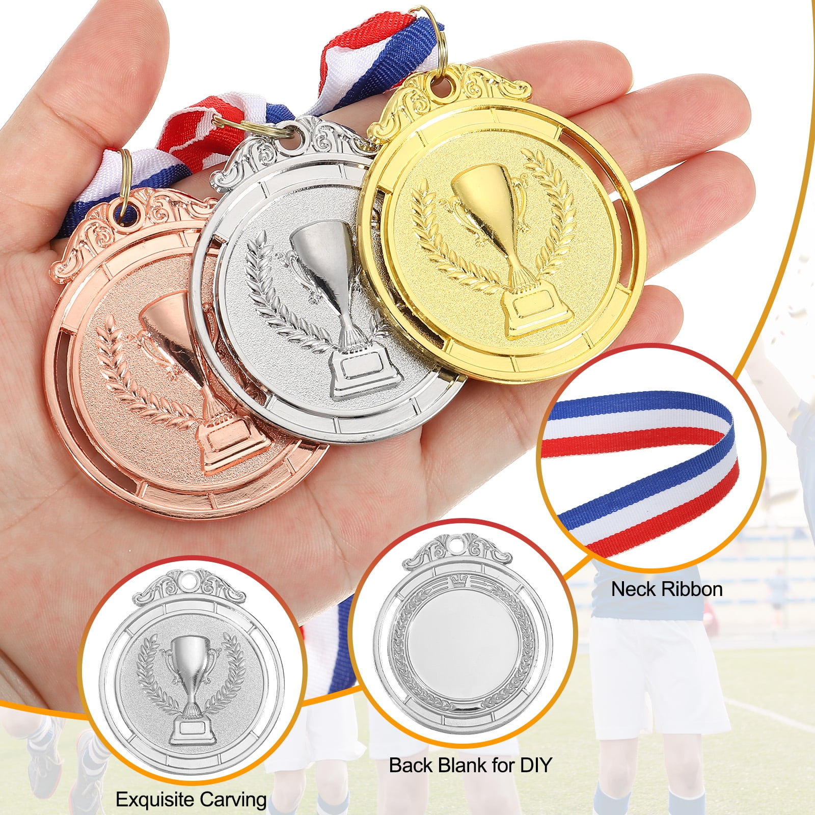 Uxcell 2 Inch Silver Award Medals Metal Winner Medals with Neck Ribbon Trophy Pattern for Team Sports Games Party Favors 18 Pieces