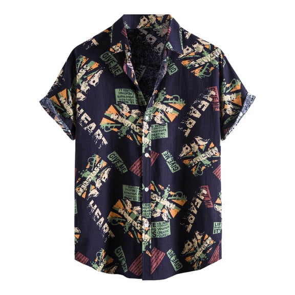 Men'sHawaiian Shirts Tropical Summer Floral Printed Short Sleeve Button Down Shirts Neon Mens Beach Shirts