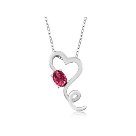 Oval Pink Tourmaline Pendant - 0.38 Ct Oval Pink Tourmaline 925 Sterling Silver Pendant With Chain